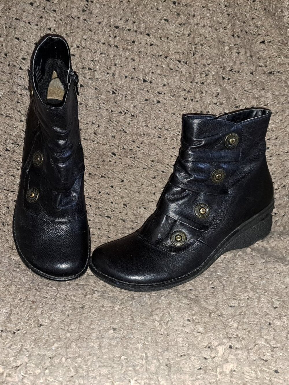 MIZ MOOZ-Ora Bootie Ankle Boots-Black Leather Wedge-Buttons-Zip-Sz 41-Excellent